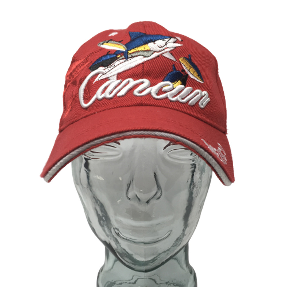 Cancun Mexico Baseball Cap Red OSFM Strap Back Hat
